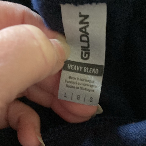 Gildan womens Lg navy hooded sweatshirt “Fueled by books & coffee “ screen print - Picture 4 of 8